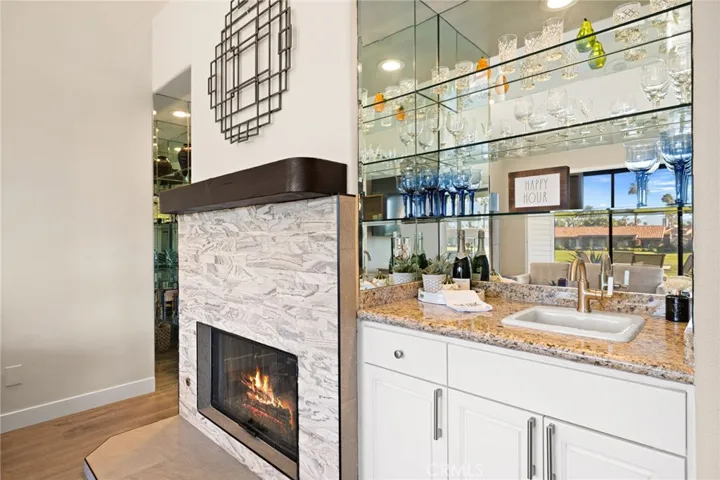 Gas fireplace and Bar