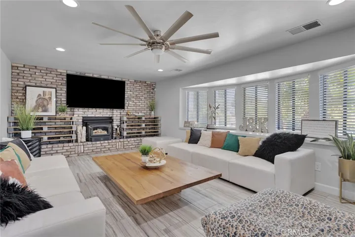 Family living room with wood burning stove