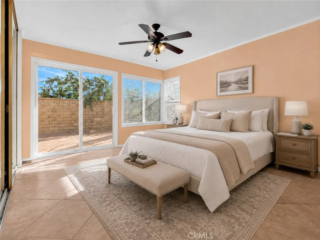 Digitally staged primary bedroom