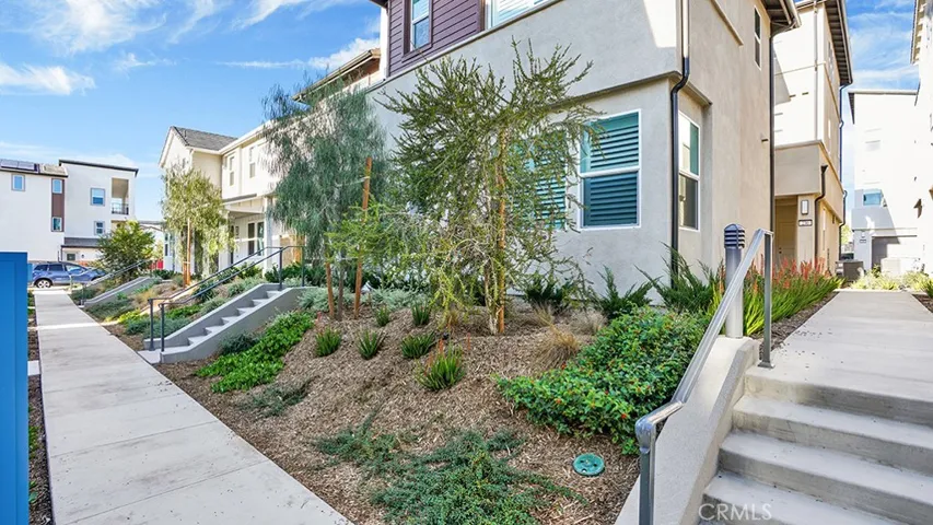 Walkway to the property from Knot street.  Notice to the right are steps which lead to the front door.