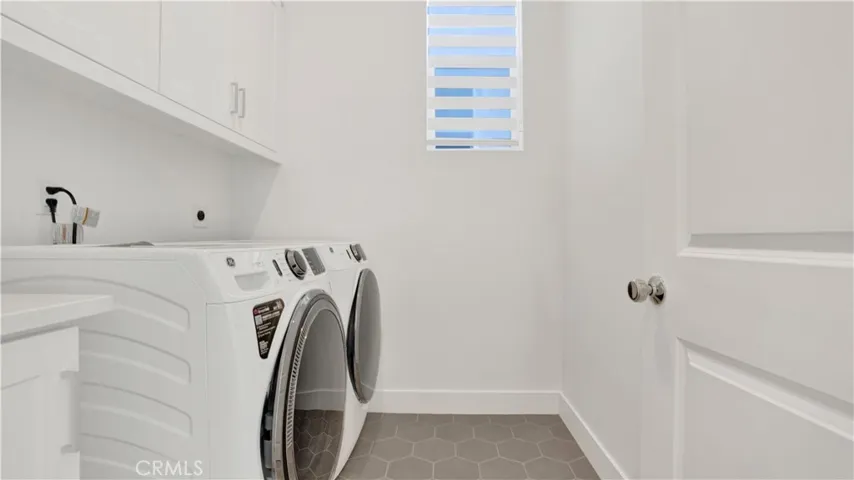 Washer and Dryer has it's own room with Utility sink and overhead cabinets for storage.  On the same level as living area and kitchen.