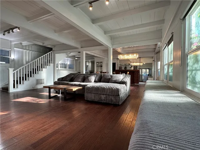 Seaside of great room showing extensive bench seating