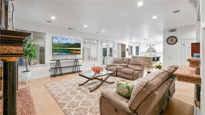 Seamless flow between family room and kitchen