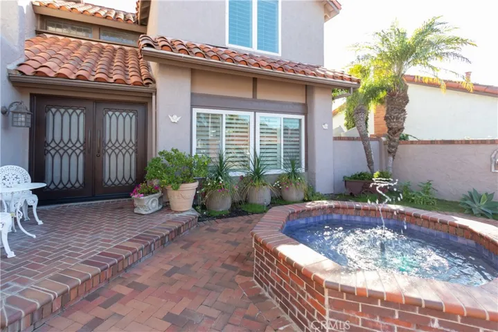 Brick courtyard with fountain.