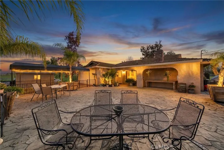 Cobblestone patio front of house