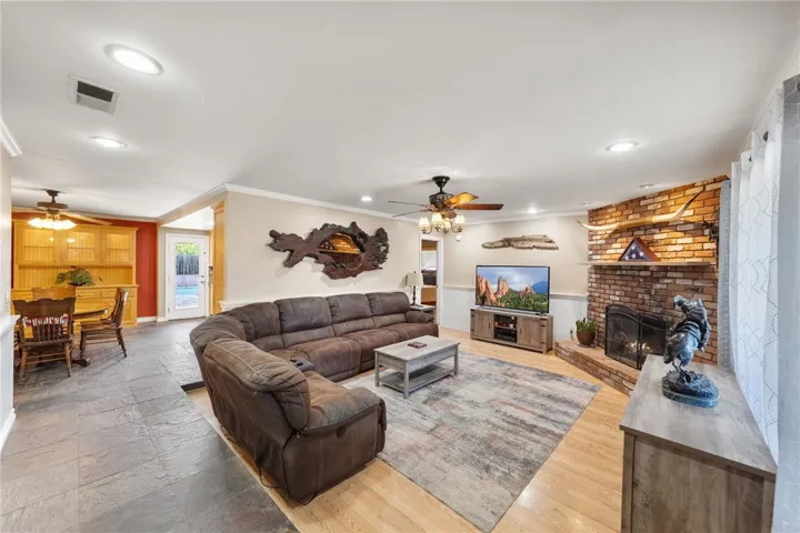 living room open to dining area
