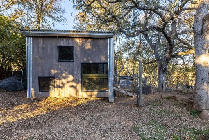 The custom built animal house is currently home to chickens, ducks, pigs, goats and a peacock.