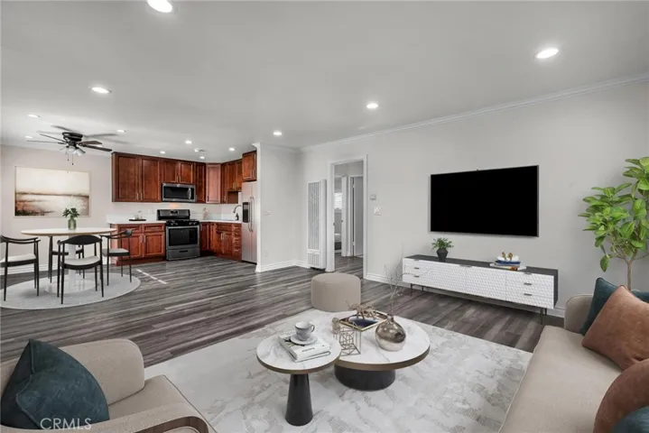 Virtually Staged Living Rm toward kitchen