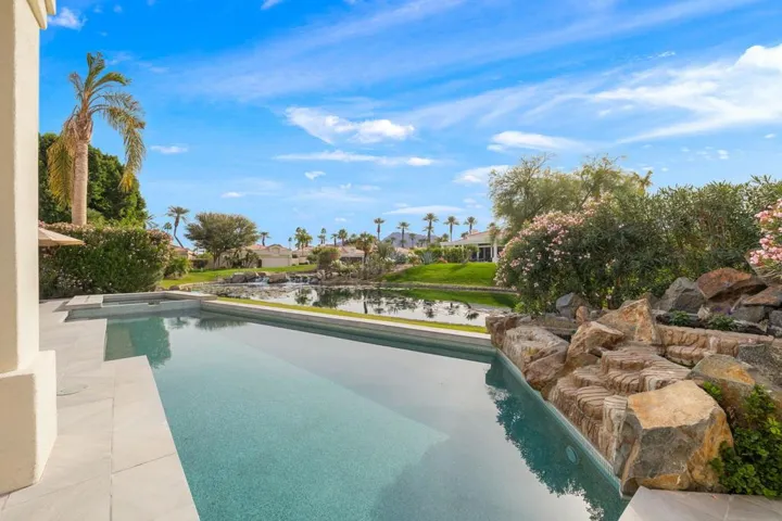 Backyard Pool fountain waterfall view