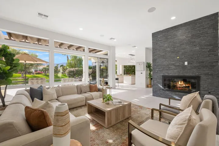 Family room to slider to kitchen