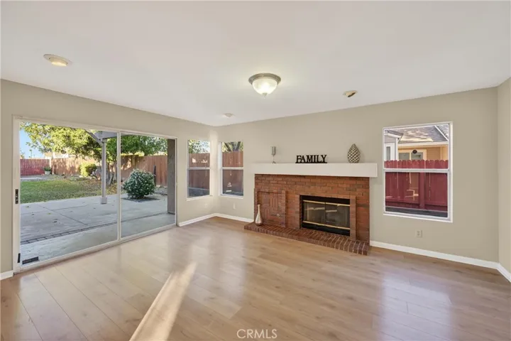 Spacious family room with a cozy fireplace