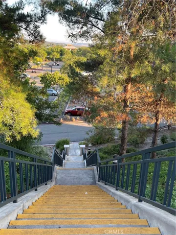 From the path, down the stairs....