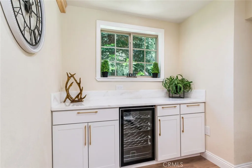 Kitchen with beverage fridge