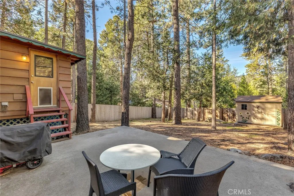 Back patio with staged furnishings