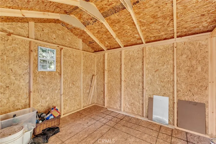 Inside of wooden storage shed