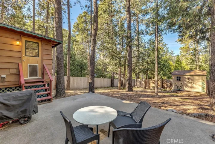 Back patio with staged furnishings