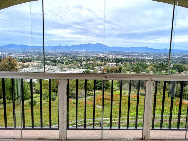 Views of from enclosed balcony of the Saddleback Mountains and Countryside.
