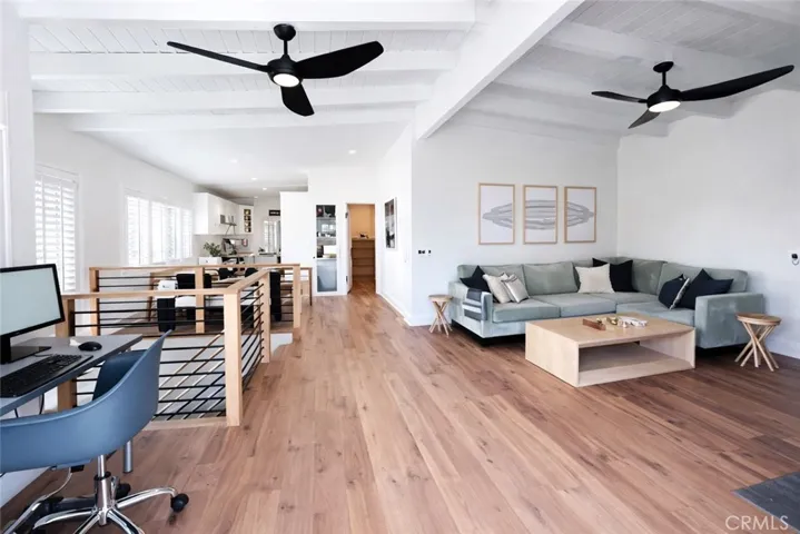 Open Concept office, living, dining, kitchen, primary