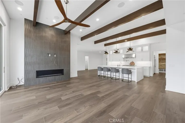 Generation walnut wood ceiling fan in great room