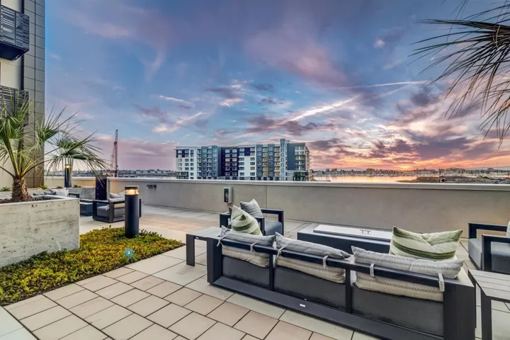 View of patio / terrace featuring an outdoor hangout area and a city view