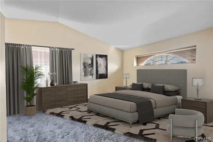 Primary bedroom staged