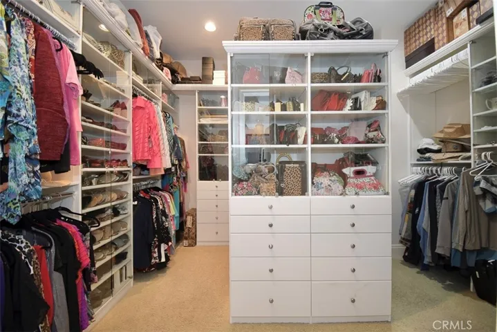 Primary Bedroom Closet with magnificent built in shelving!