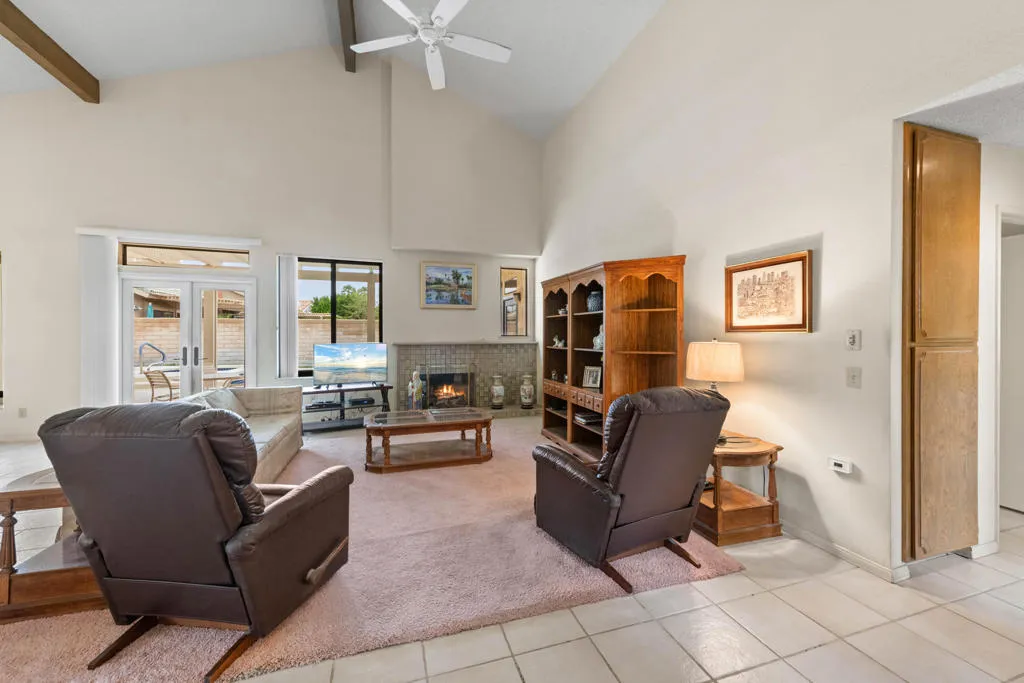 Vaulted Wood Beam Ceiling + Fan