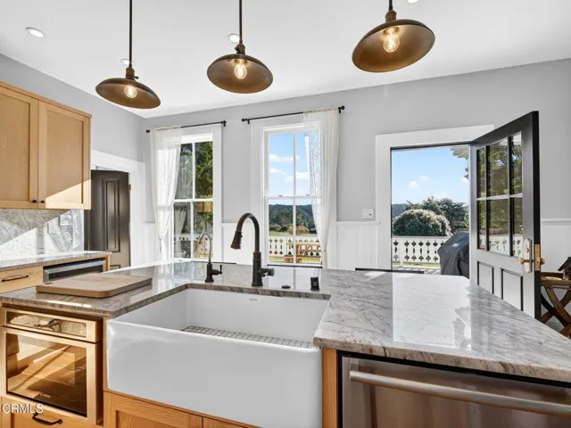 Farmhouse sink with south facing windows