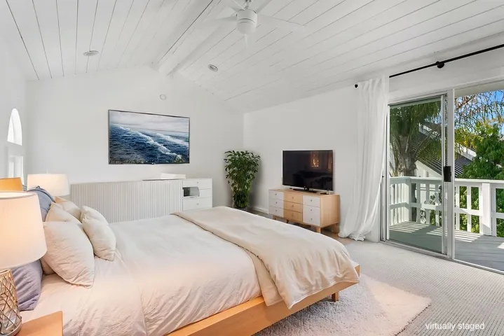Primary suite upstairs with balcony.  Virtually staged.  Unstaged photo below, or here:  https://bit.ly/940Dogwood