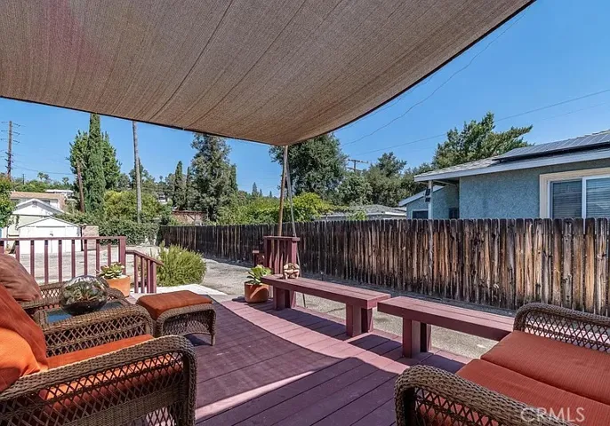 Backyard patio for entertainment.