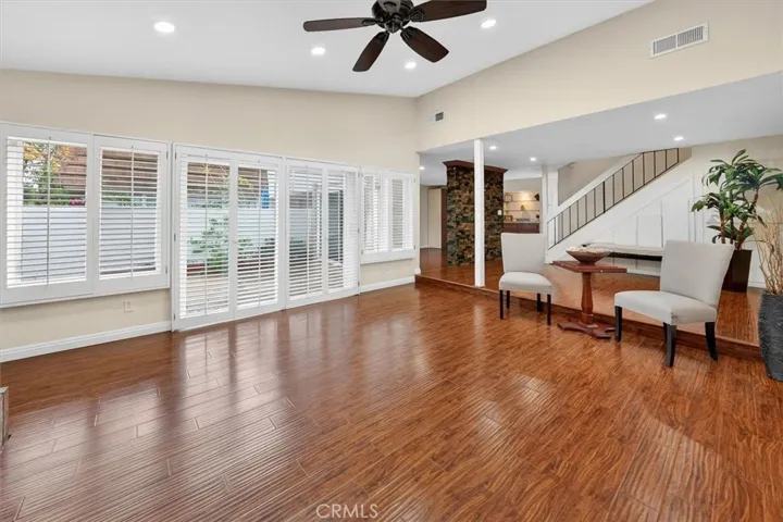 Living room slider takes you out to large patio.