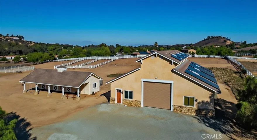 Aerial of workshop/car barn, horse barn & Pastures