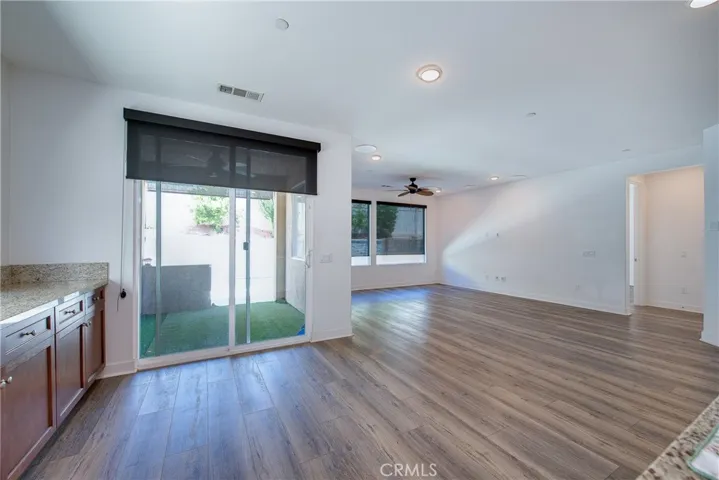 view to covered patio from kitchen