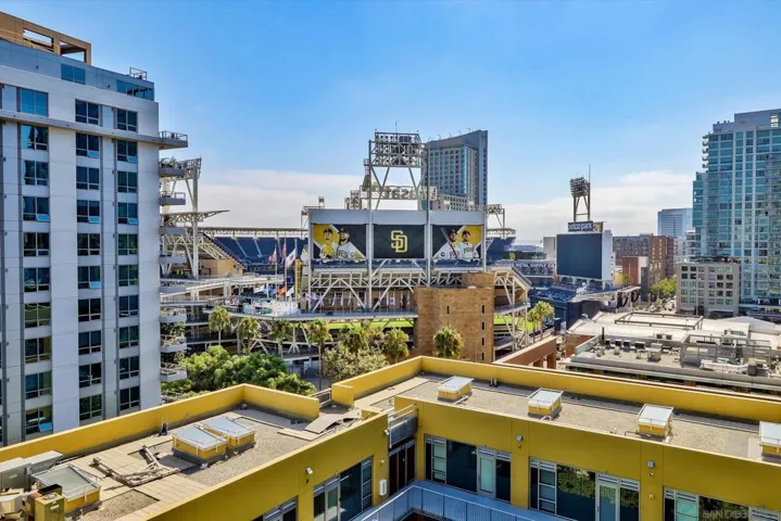 EXPANSIVE VIEW OF PETCO AND CITY RIGHT FROM YOUR OWN LIVINGROOM AND BALCONY!