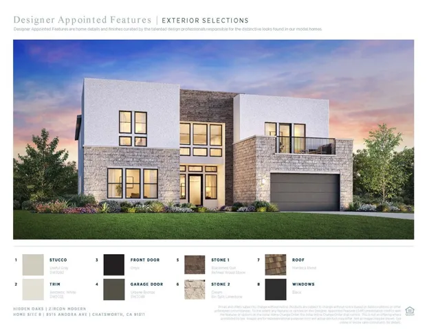 Designer Appointed Features - Exterior Selections - Zircon Modern - Homesite 8 - Hidden Oaks