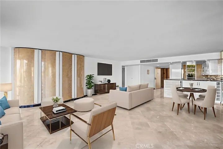 Digitally staged living room/dining area, with optional furniture set upfurniture set up