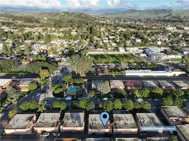 Bird’s-eye view highlighting the subject property within the community.