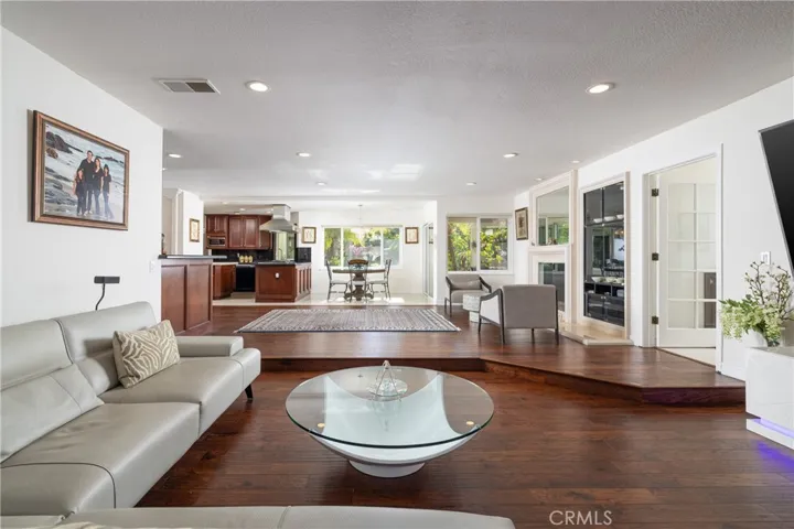 Extended family room space with upgraded flooring