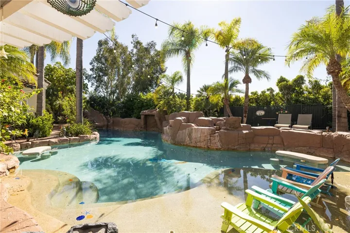 Relax in your salt-water pool and spa with waterfalls