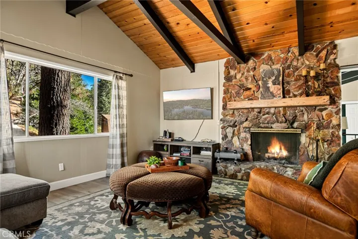 Cozy Living Room with Lots of Light and Big Woodburning Fireplace!