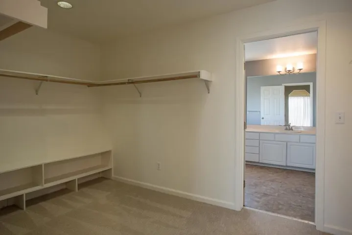 Primary suite walk thru closet w/bathroom access.