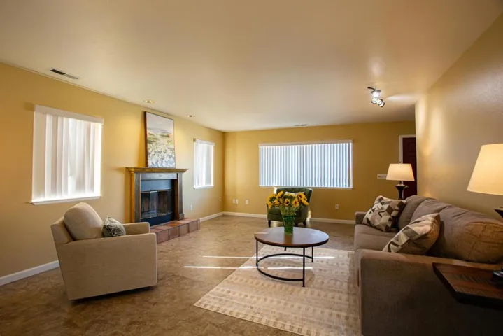 Living room with warm tone color pallet.