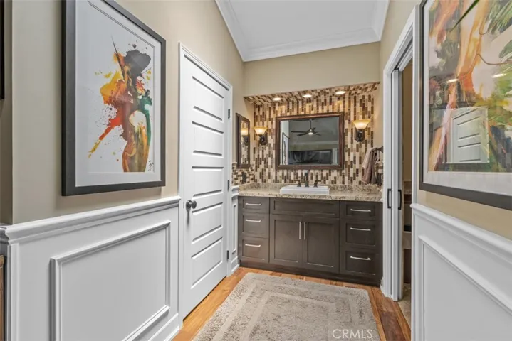 Wainscotting continues upstairs in the primary bedroom and bathroom suite.
Photos from pre-tenant occupancy (2023)