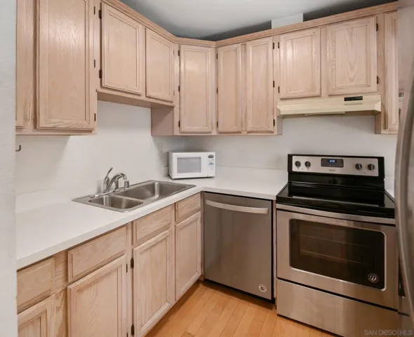Nice sized kitchen with ice maker refrigerator and dishwasher. Lots of storage.