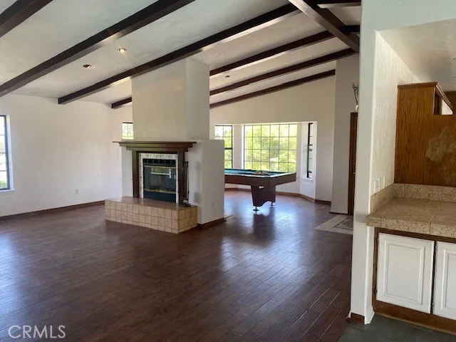 larger photo of living room - duel fireplace -