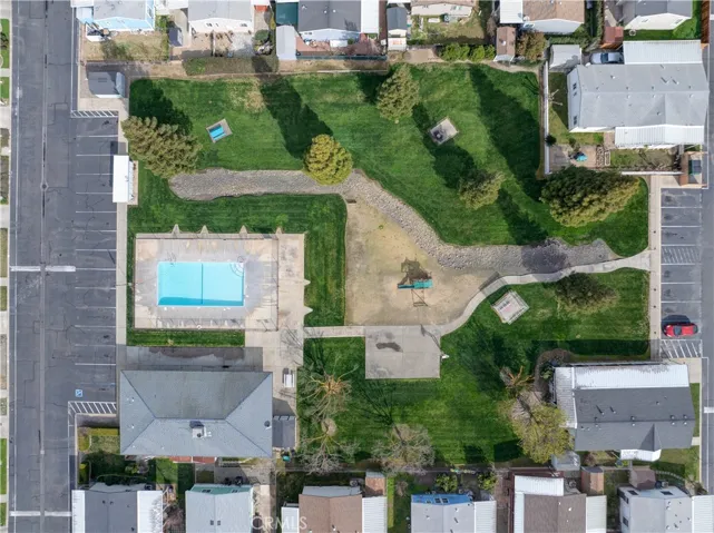 aerial view of park and pool