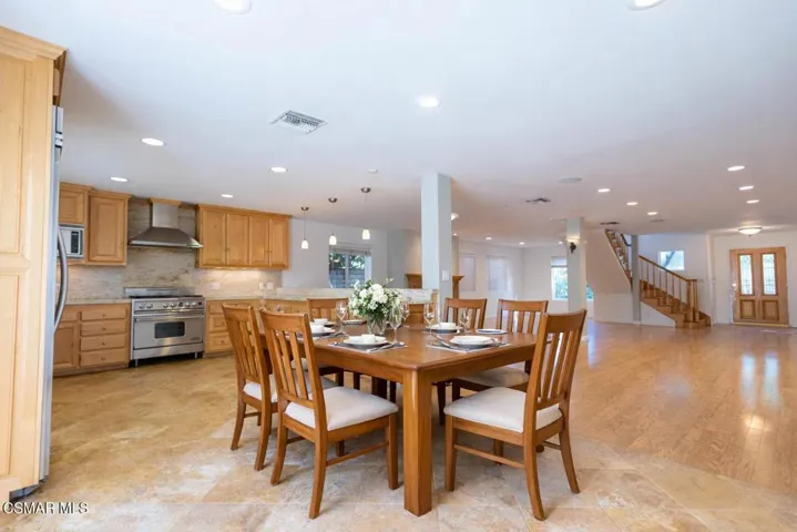 Modern home kitchen and dining area