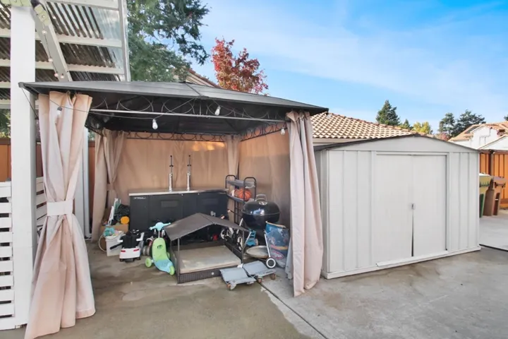 View of shed featuring a gazebo