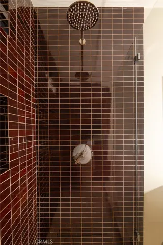 Phylrich shower set with frameless single panel glass door.