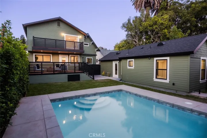 Back of house, private hedged yard.